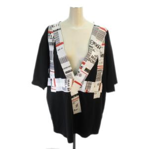 18SS パッケージシール Tシャツ 半袖 深Vネック ビッグシルエット コットン S ブラック