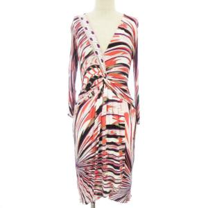 ワンピース ひざ丈 七分袖 総柄 サイケデリック柄