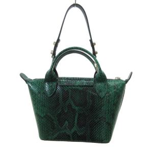 Longchamp ハンドバッグ ル プリアージュ キュイール エキゾチック トップハンドルバッグ スネーク エカイユグリーン 緑 グリーン