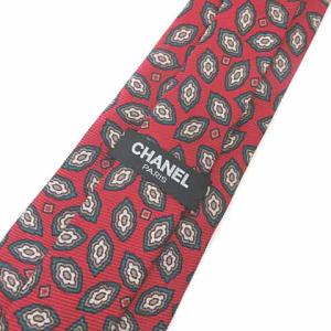 CHANEL 総柄シルクネクタイ ボルドー