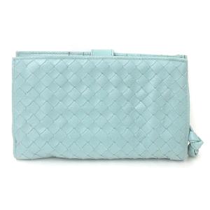 BOTTEGA VENETA 132357 イントレチャート 二つ折り財布 レザー ラウンドファスナー ウォレット ライトブルー