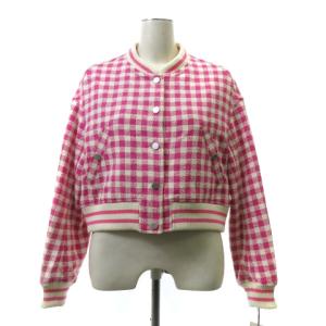 ジャケット ブルゾン チェック 白 ホワイト ピンク 36