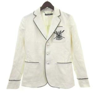 テーラード ジャケット シングル 3B 背抜き ロゴ 刺繍 麻 リネン コットン混 白 ホワイト 11 アウター