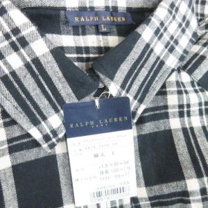 RALPH LAUREN チェック シャツ ワンピース ブラックブラッド スリーブドレス 黒 ブラック 白 ホワイト L