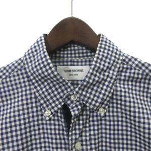 THOM BROWNE シャツ 長袖 チェックボダンダウン 青 ブルー 白 ホワイト 3