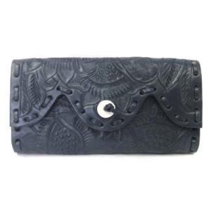 美品 20AW 長財布 レザー マエストラ 花柄 0420387522 紺 ネイビー