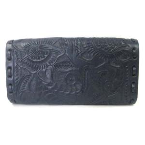 CARVING TRIBES 美品 20AW 長財布 レザー マエストラ 花柄 0420387522 紺 ネイビー