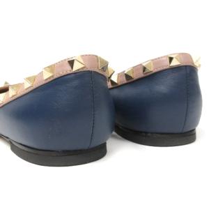 VALENTINO GARAVANI ロックスタッズ フラット パンプス シューズ ポインテッドトゥ レザー 青 ブルー 36 23 靴