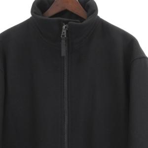 EMPORIO ARMANI 良品 コート スタンドカラー サイドボタン ジップアップ ラウンドテール 裏フリース メルトン ウール混 イタリア製 黒 ブラック