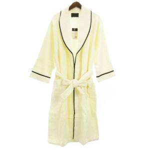 バスローブ ガウン タータントリムローブ タオル地 パイル ルームウエア オフホワイト 白系 L