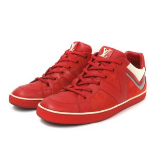 LOUIS VUITTON レザー スニーカー スエード 6.5 レッド