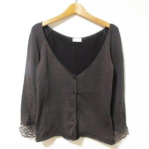 ニット カーディガン 長袖 袖レース 刺繍 ウール S ブラウン