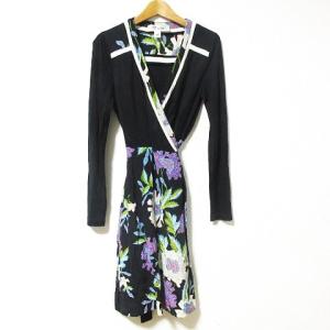 ワンピース 長袖 ひざ丈 花柄 リボン シルク ブラック 4