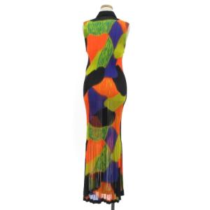 ISSEY MIYAKE ワンピース プリーツ ロング タイト プリント マルチカラー S