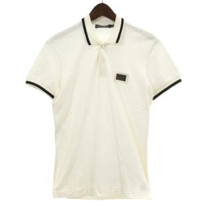 イタリア製 ポロシャツ ロゴ プレート付き コットン 半袖 44 ホワイト