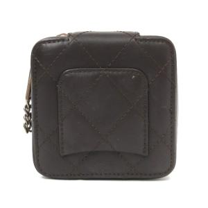 CHANEL カンボンライン コスメポーチ レザー ブラウン