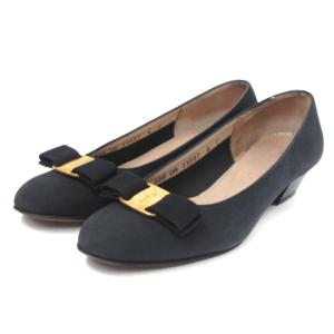 ヴァラリボン レザーパンプス 6 ネイビー 