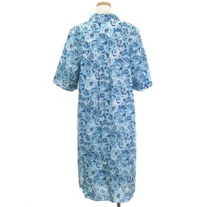 agnes b. シャツ ワンピース ロング 半袖 コットン スカーフカラー 花柄 スカイブルー タグ付き