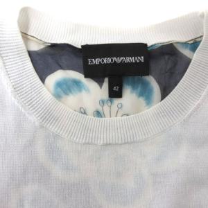 EMPORIO ARMANI カットソー 半袖 シルク バックシフォン 花柄 42 ホワイト ネイビー