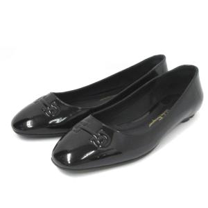 エナメル パンプス  フラット シューズ パテント レザー ガンチーニ柄 イタリア製 黒 ブラック 6.5 靴 
