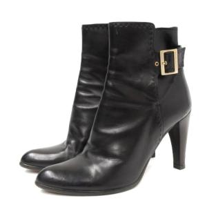 サイドベルト ショートブーツ 37 ダークブラウン