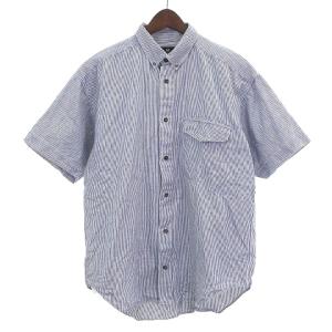 im 良品 シャツ 半袖 BD ボタンダウン ストライプ コットン ヴィンテージ ブルー L