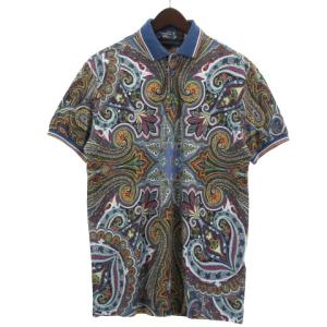 美品 ポロシャツ 半袖 ペイズリー柄 イタリア製 コットン 2XL ブルー