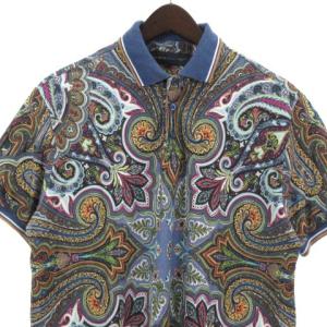 ETRO 美品 ポロシャツ 半袖 ペイズリー柄 イタリア製 コットン 2XL ブルー