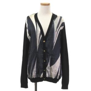 カーディガン ウール シルク 切替 金ボタン S ブラック