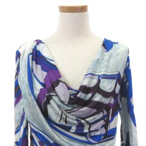 Emilio Pucci ワンピース ドレス 膝丈 ドレープ プリント 総柄 青 38