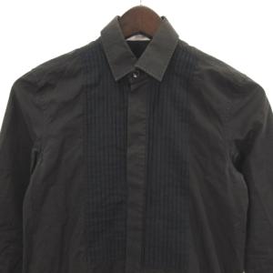 SAINT LAURENT PARIS エディ期 七分袖コットンプリーツシャツ ブラック