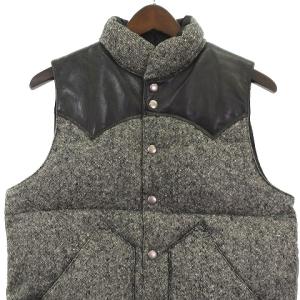 Rocky Mountain FeatherBed ダウンベスト ツイード ヨーク切替 レザー 36 グレー