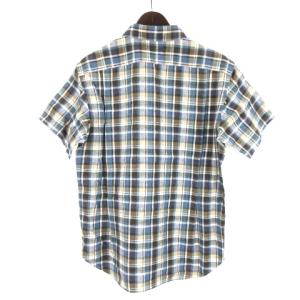 MARGARET HOWELL 13SS 半袖リネンチェックシャツ M ブルー