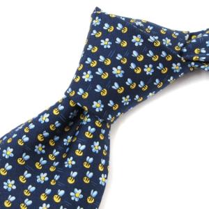 ネクタイ レギュラー 小花柄 シルク ネイビー