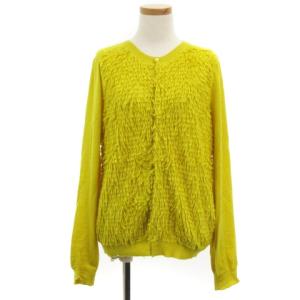 シャギー ニット カーディガン クルーネック カシミヤ シルク混 イエロー 2 トップス IBO17