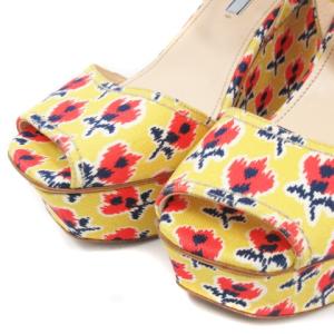 PRADA サンダル パンプス 厚底 花柄 プラットフォーム オープントゥ ストラップ イタリア製 イエロー IBO17