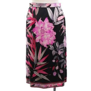 LEONARD FASHION 花柄スカート シルク混 40 ブラック