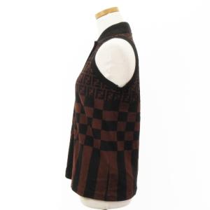 FENDI ポロシャツ ズッカ柄 ノースリーブ ペカン柄 コットン イタリア製 40 ブラウン