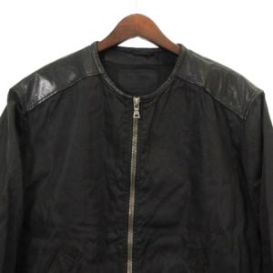 PRADA ノーカラージャケット レザー ナイロン切替 黒 M
