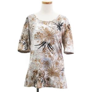 Tシャツ 半袖 プリント 花 アニマル柄 イタリア製 XL ホワイト系 