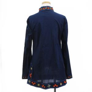 TORY BURCH ワンピース チュニック ミニ丈 長袖 ビジュー スパンコール コットン インド製 ネイビー