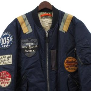 AVIREX WAPPEN MODIFIED ミリタリー レザー ジャケット MA-1 6122043 ネイビー