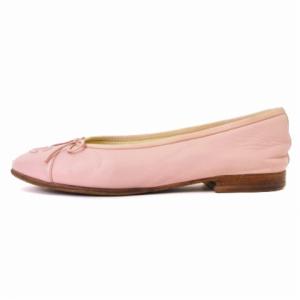CHANEL GO2819 パンプス フラットシューズ ココマーク リボン レザー 36 ピンク