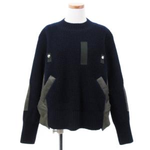 20AW Nylon Twill x Knit Pullover ニット 切替  ネイビー