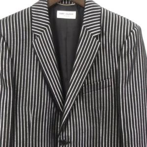 SAINT LAURENT PARIS 17AW テーラードジャケット シングル 1B チョークストライプ ウール混 黒 シルバー 48