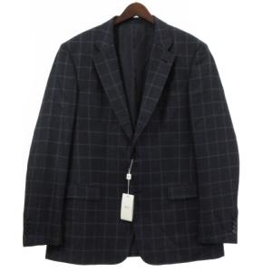 ウールチェックテーラードジャケット 44 ネイビー 