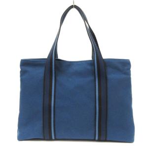 HERMES トロカホリゾンタル MM トート バッグ キャンバス レザー ブルー