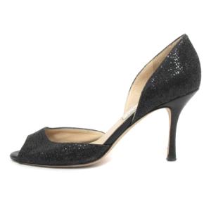 パンプス サンダル セパレート オープントゥ グリッター ブラック 36.5