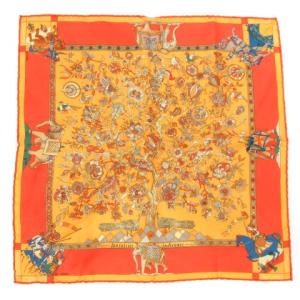 カレ45 眩惑のインド スカーフ ポケットチーフ シルク 総柄 オレンジ