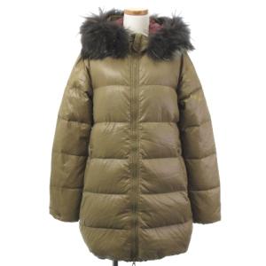 ダウンコート フード ファー 付き ナイロン ブラウン 42